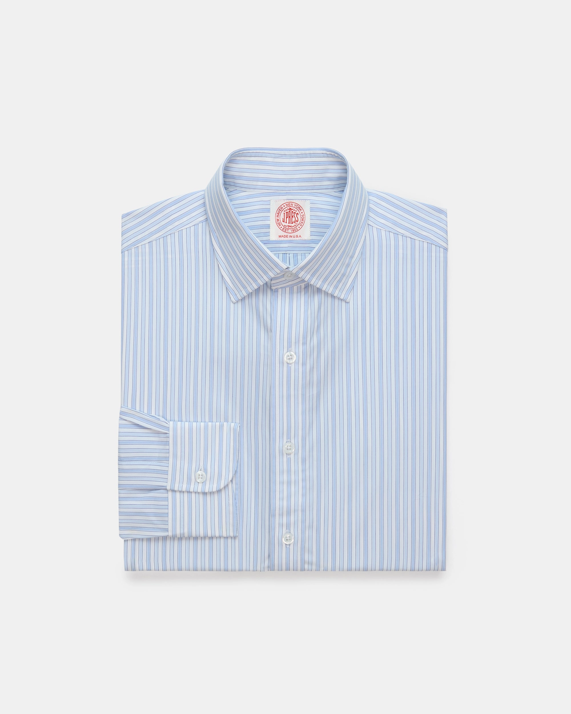 Made-in-USA Thomas Mason Blue Shadow Stripe Poplin Dress Shirt - Regular Fit Distressed finish Social Meetup