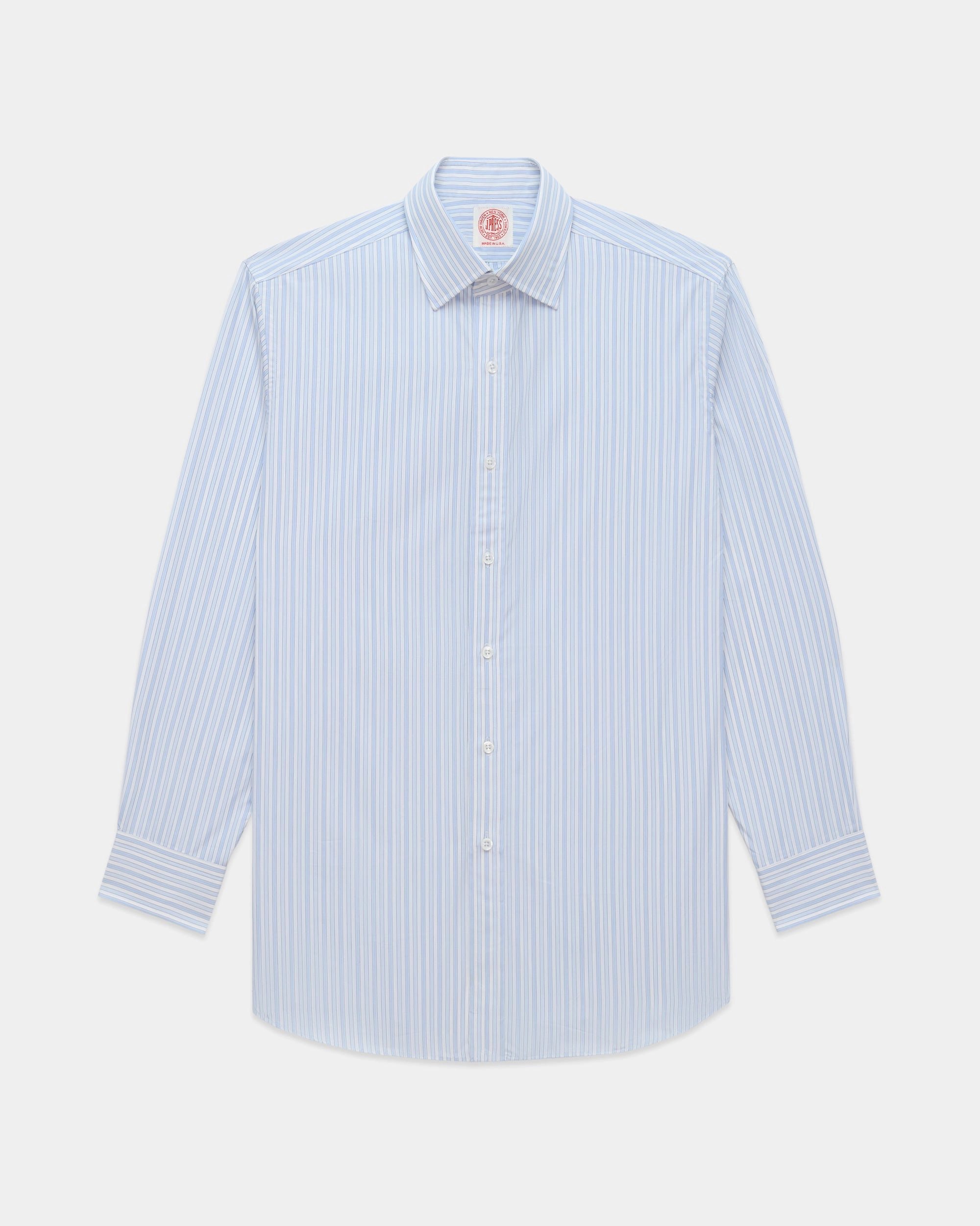 Made-in-USA Thomas Mason Blue Shadow Stripe Poplin Dress Shirt - Regular Fit Petite Cut