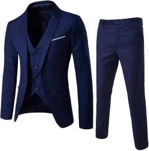Burband Mens 3 Piece Slim Fit Stretch Suits One Button Peaked Lapel Jacket Blazers Tuxedo Slim Fit Dinner Vests and Pants