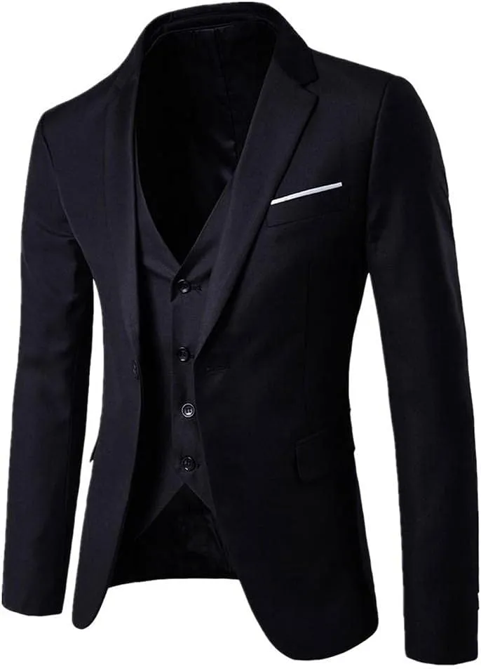 Burband Mens 3 Piece Slim Fit Stretch Suits One Button Peaked Lapel Jacket Blazers Tuxedo Slim Fit Dinner Vests and Pants