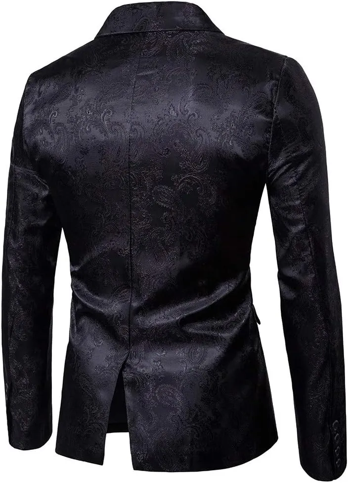 Burband Mens 3 Piece Slim Fit Stretch Suits One Button Peaked Lapel Jacket Blazers Tuxedo Slim Fit Dinner Vests and Pants