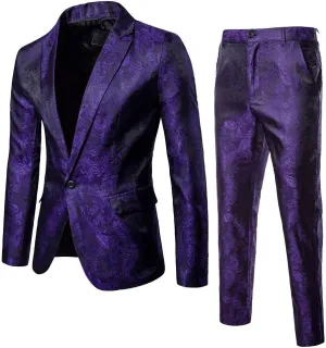 Burband Mens 3 Piece Slim Fit Stretch Suits One Button Peaked Lapel Jacket Blazers Tuxedo Slim Fit Dinner Vests and Pants