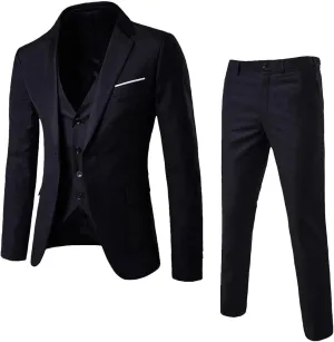 Burband Mens 3 Piece Slim Fit Stretch Suits One Button Peaked Lapel Jacket Blazers Tuxedo Slim Fit Dinner Vests and Pants