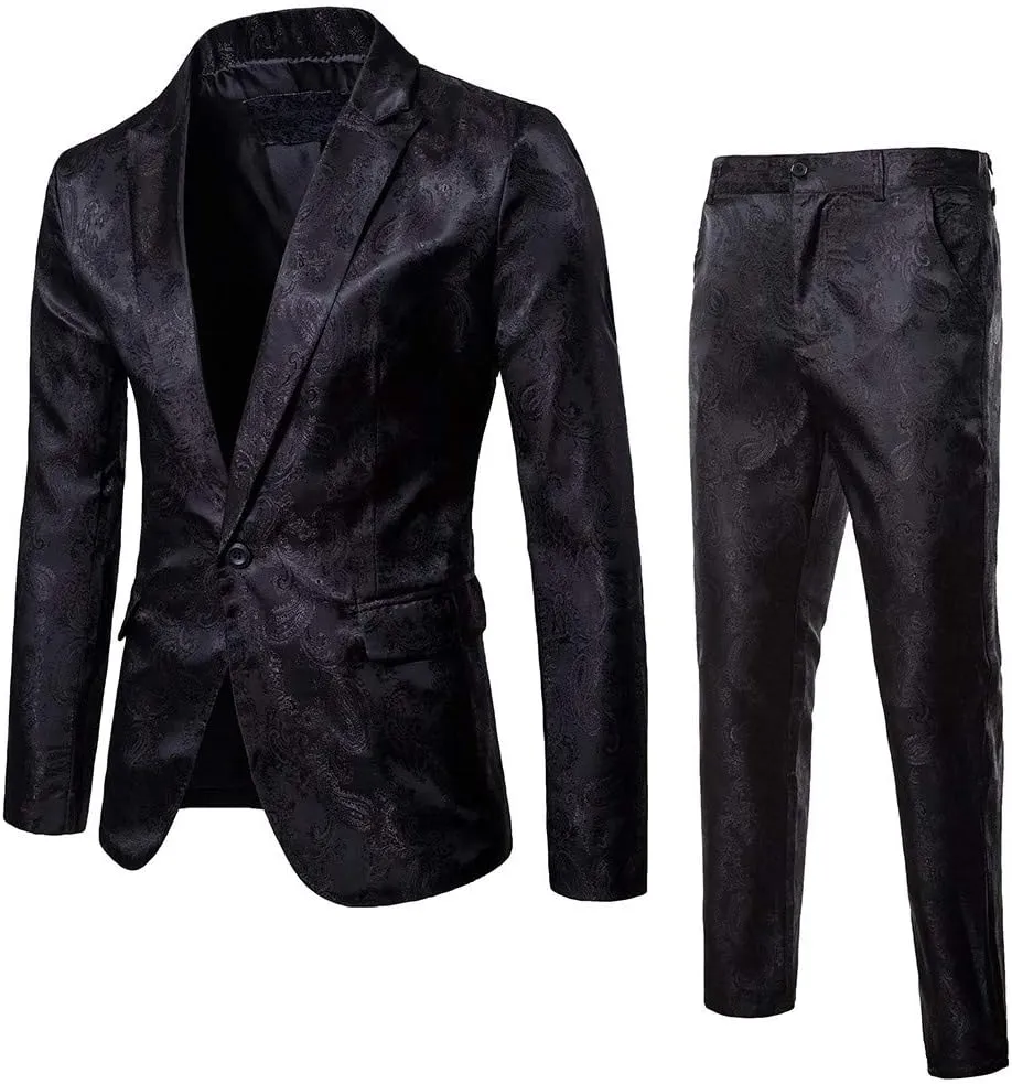 Burband Mens 3 Piece Slim Fit Stretch Suits One Button Peaked Lapel Jacket Blazers Tuxedo Slim Fit Dinner Vests and Pants