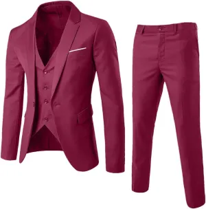 Burband Mens 3 Piece Slim Fit Stretch Suits One Button Peaked Lapel Jacket Blazers Tuxedo Slim Fit Dinner Vests and Pants