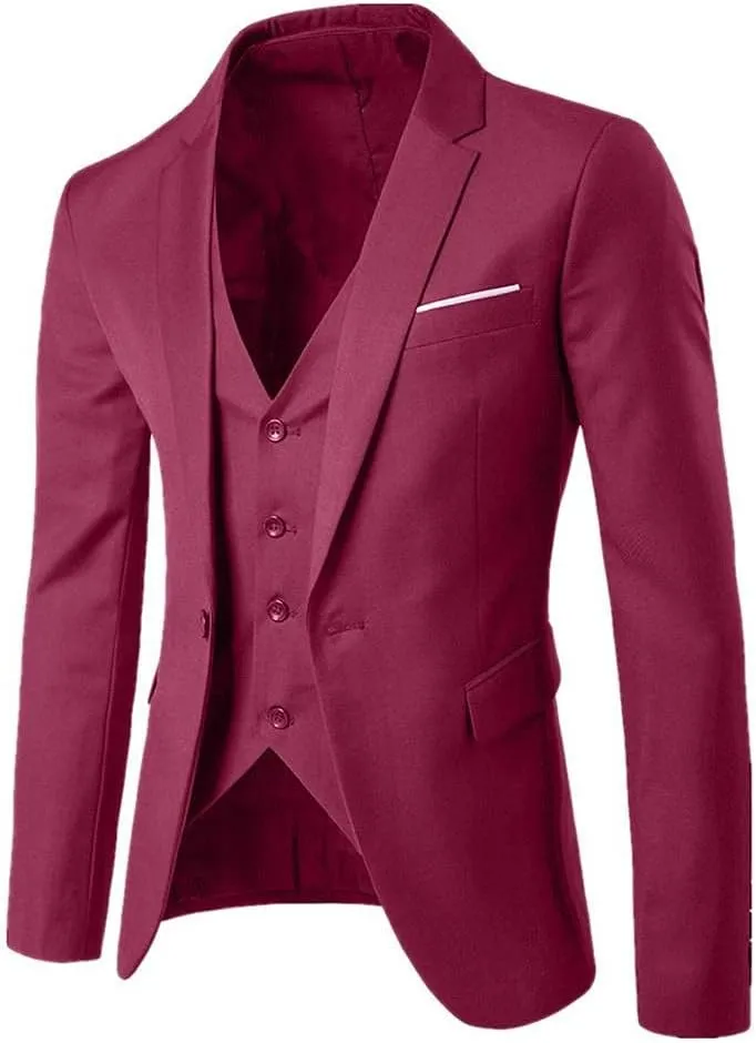 Burband Mens 3 Piece Slim Fit Stretch Suits One Button Peaked Lapel Jacket Blazers Tuxedo Slim Fit Dinner Vests and Pants