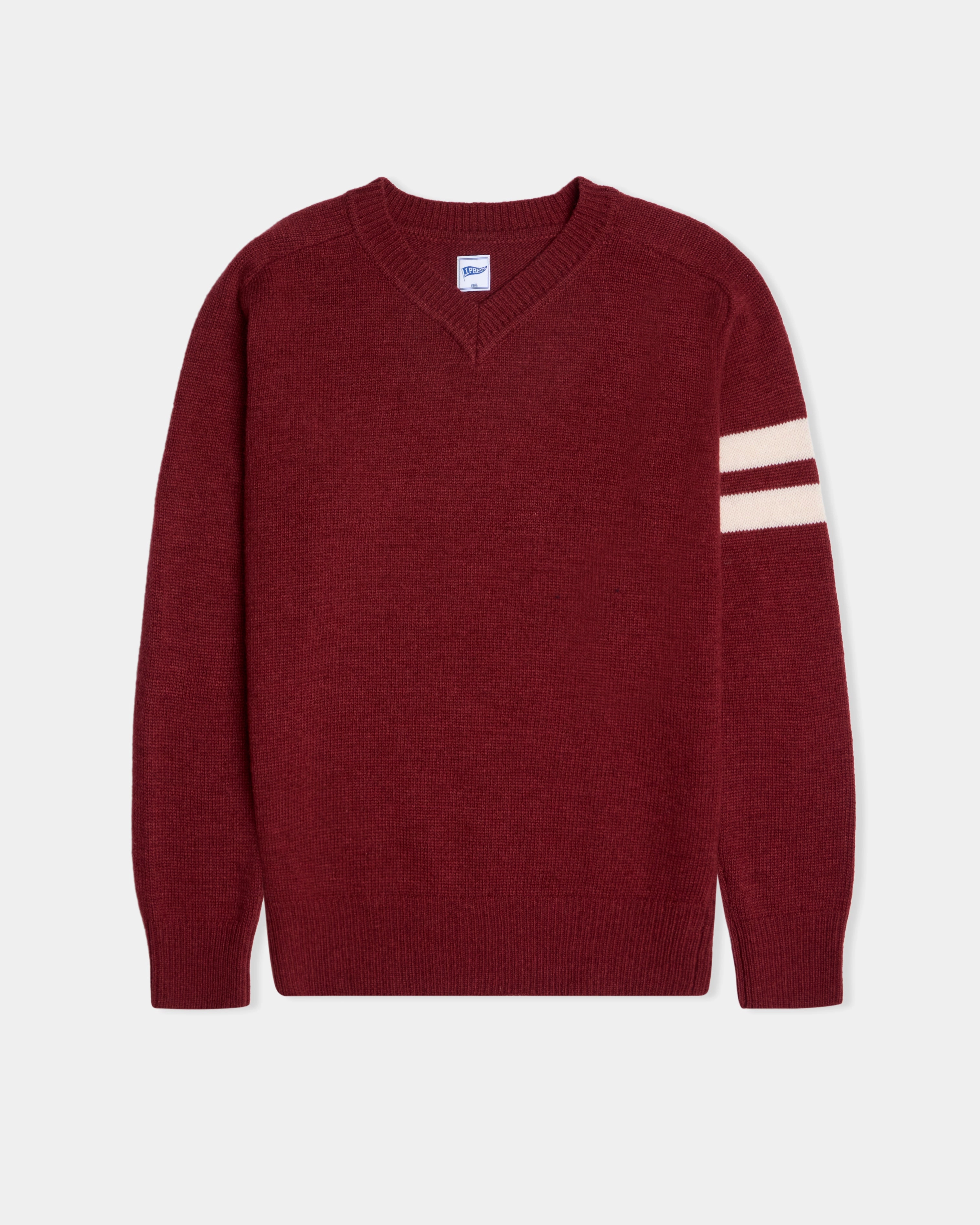Burgundy Wool V-Neck Sweater Essential Knit Loopback Fabric