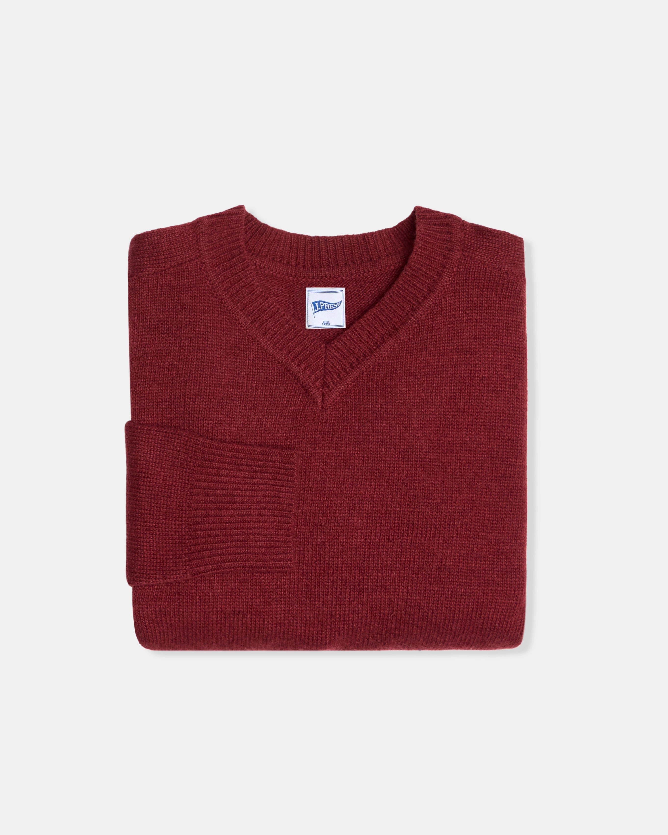 Burgundy Wool V-Neck Sweater Knit Fit Subtle Texture Detail