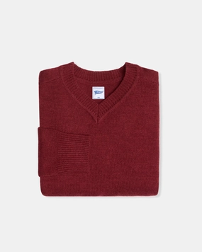Simple Chic Comfy Layering Burgundy Wool V-Neck Sweater