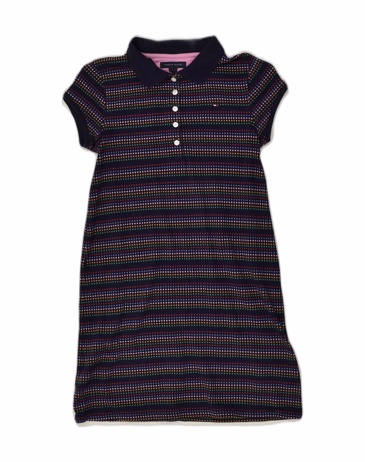Panelled-Design Neutral Layer TOMMY HILFIGER Girls Polo Dress 11-12 Years Navy Blue Spotted Cotton