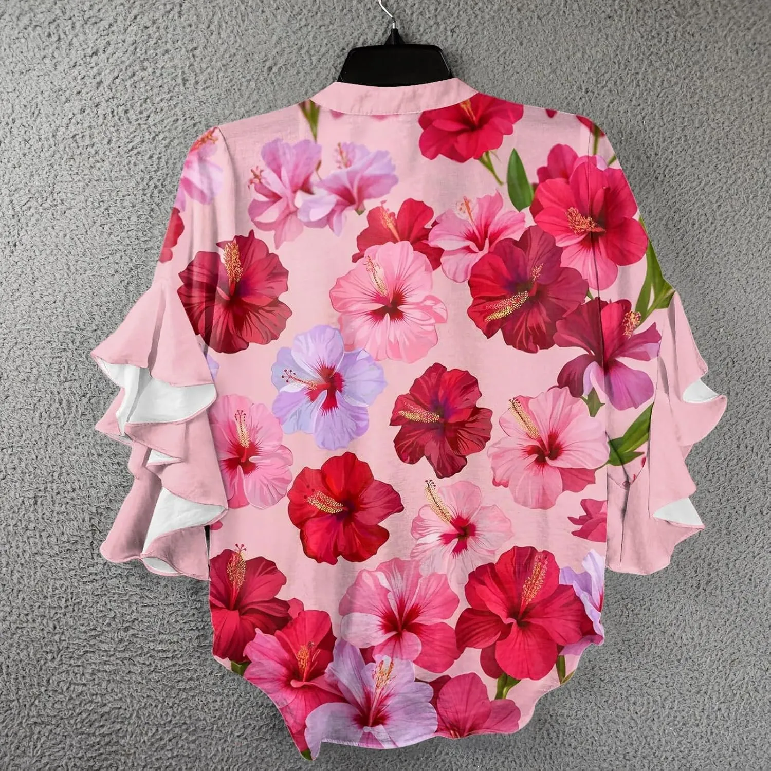 Button Down Blouses for Women Ruffle 3/4 Sleeve Tops Trendy Summer Dressy Henley V Neck Shirts Boho Floral Clothes