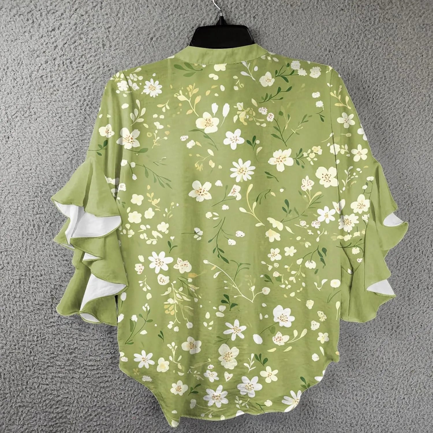 Button Down Blouses for Women Ruffle 3/4 Sleeve Tops Trendy Summer Dressy Henley V Neck Shirts Boho Floral Clothes