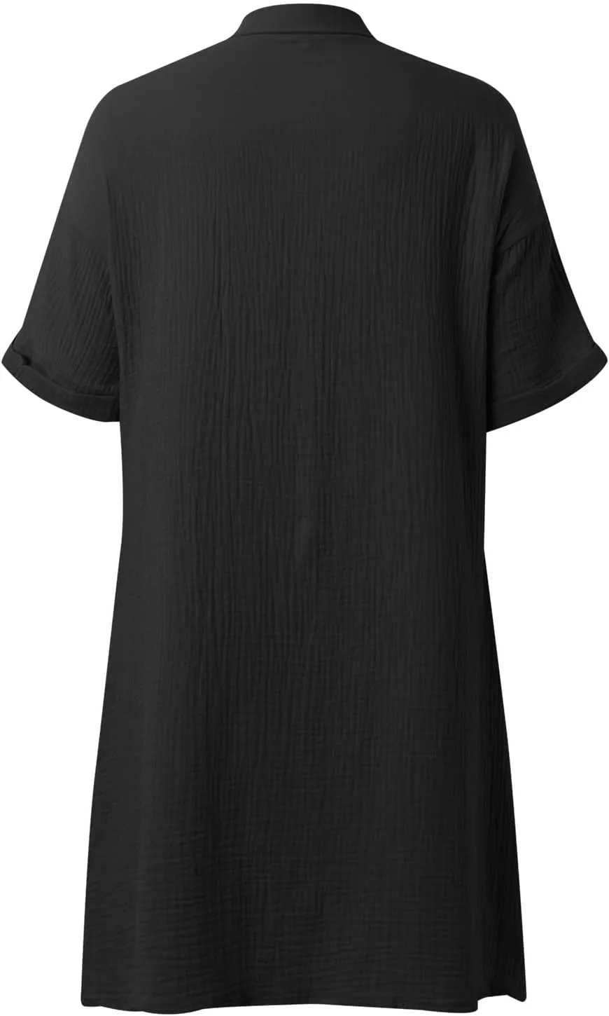 Button Down Shirt Dresses for Women 2025 Casual V-Neck Short Sleeve Dress with Pockets Cover Up Loose Tunic Dresses