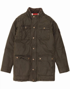 JOULES Boys Waxed Cotton Jacket 11-12 Years Khaki Cotton Resistant Shell