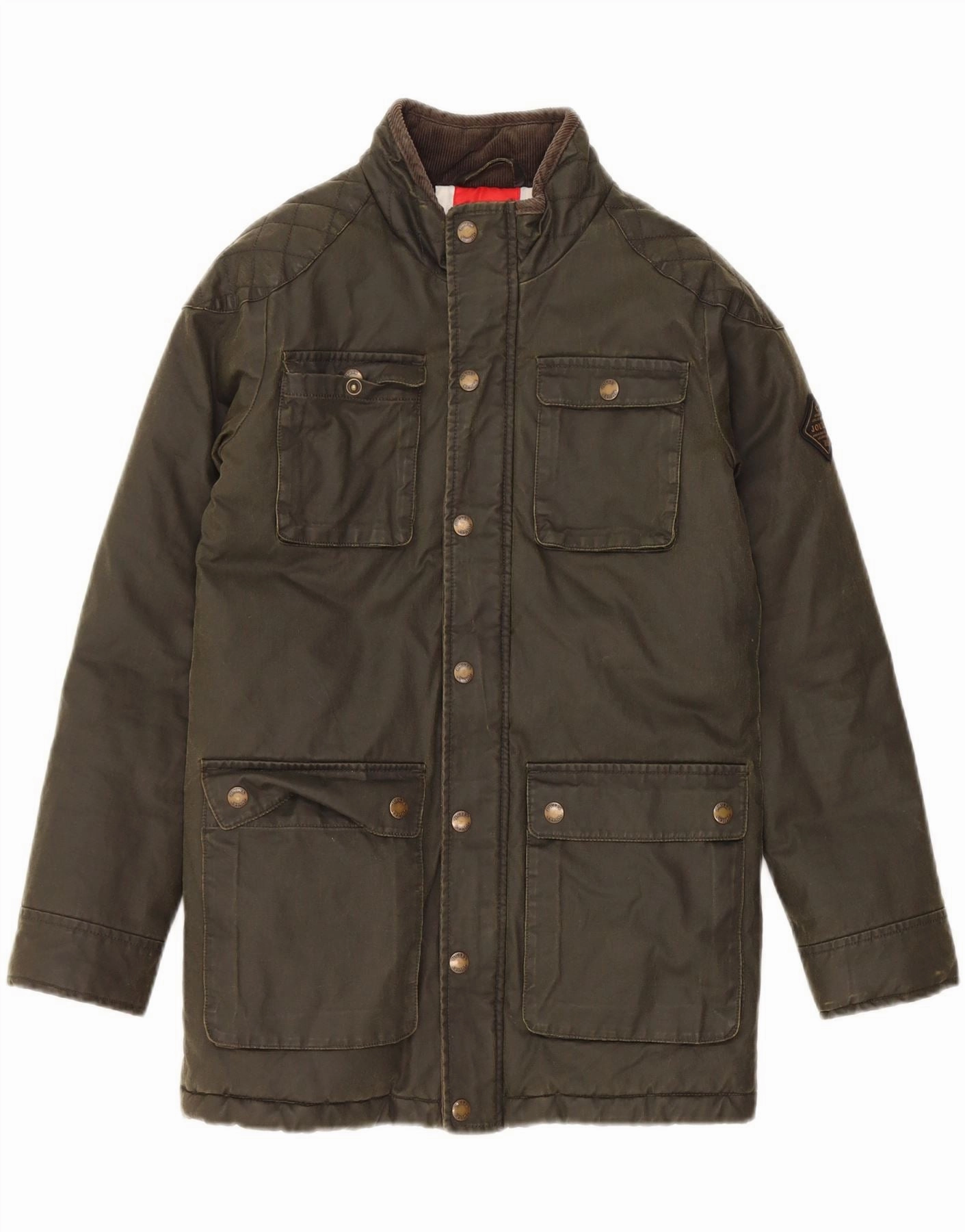 JOULES Boys Waxed Cotton Jacket 11-12 Years Khaki Cotton Resistant Shell
