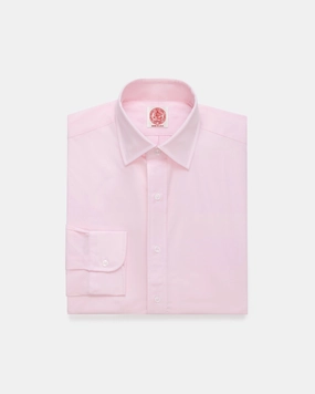 Made-in-USA Thomas Mason Solid Pink Spread Collar Dress Shirt - Regular Fit Special Occasion Trendy Look