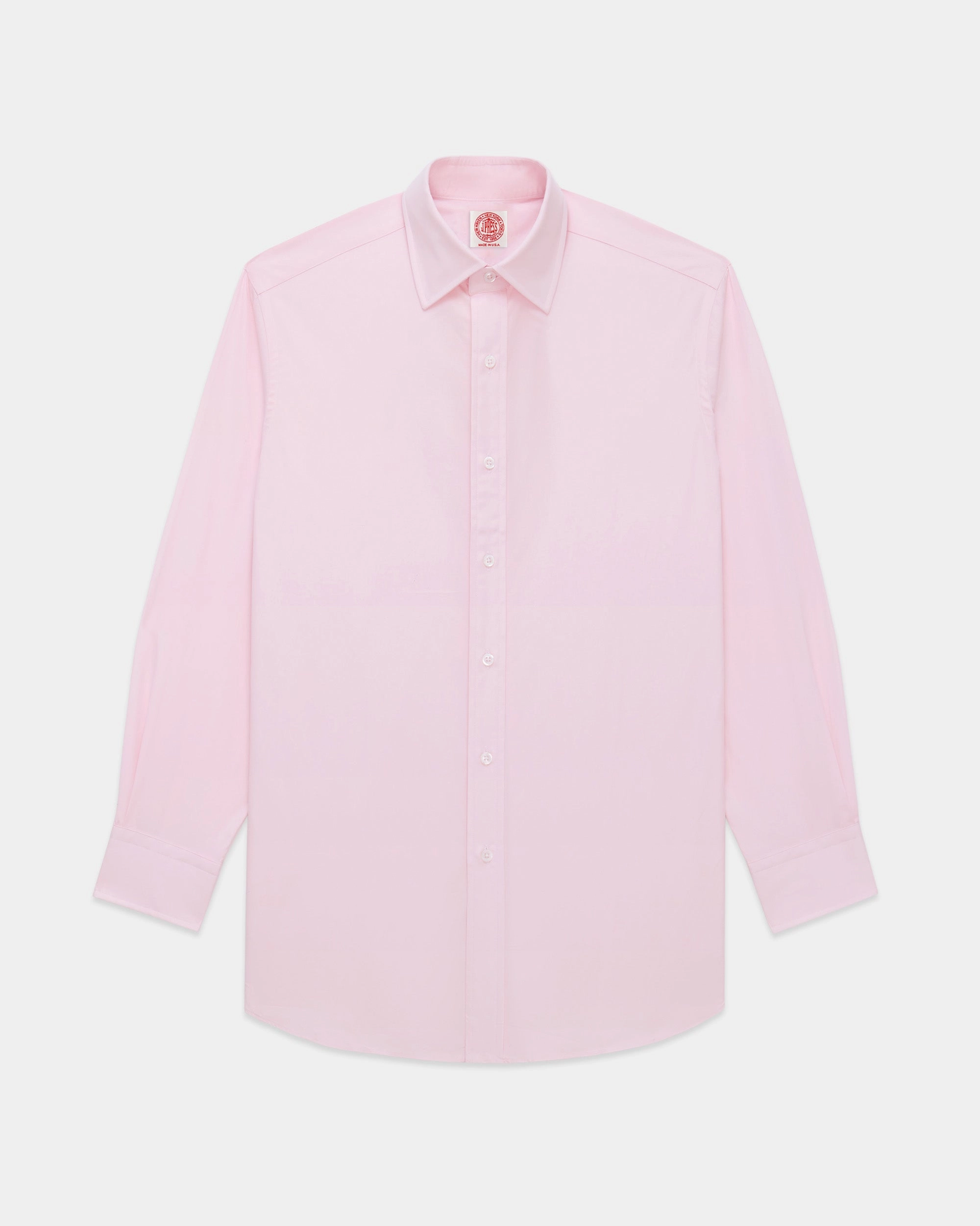 Made-in-USA Thomas Mason Solid Pink Spread Collar Dress Shirt - Regular Fit Wardrobe Essential