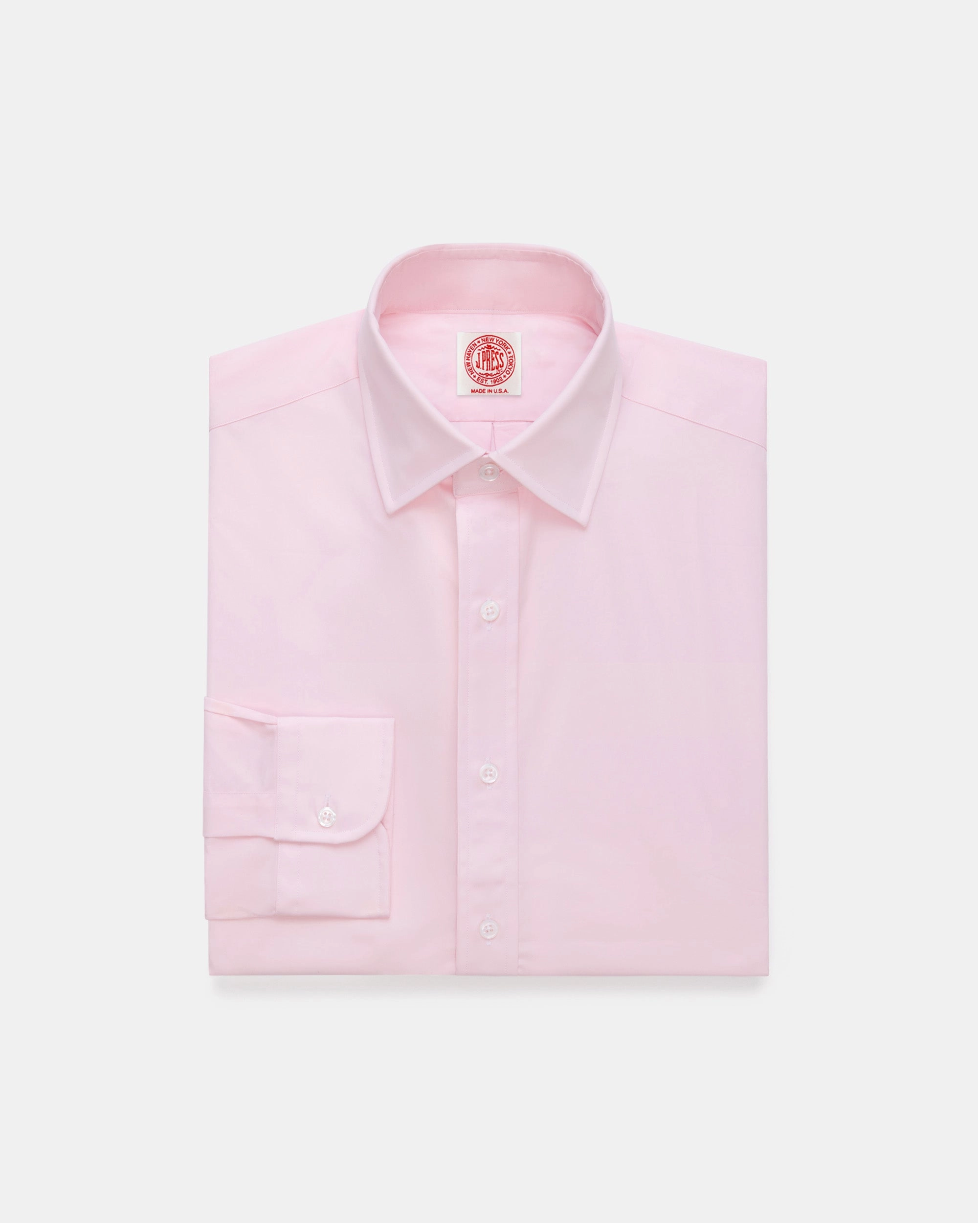 Made-in-USA Thomas Mason Solid Pink Spread Collar Dress Shirt - Regular Fit Special Occasion Trendy Look