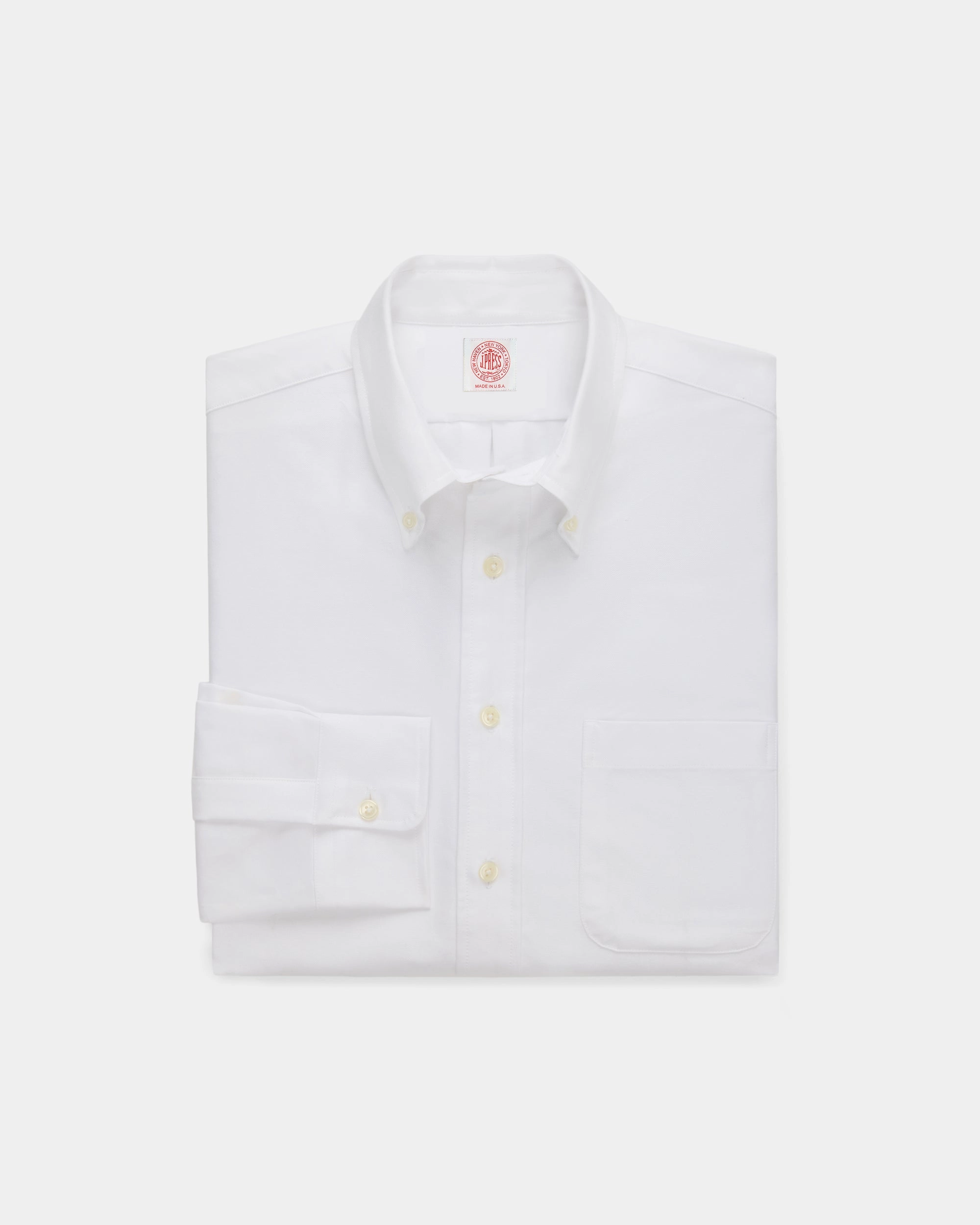 Regular Fit Breathable Lining Made-in-USA White Oxford Cloth Button Down Shirt  - Regular Fit