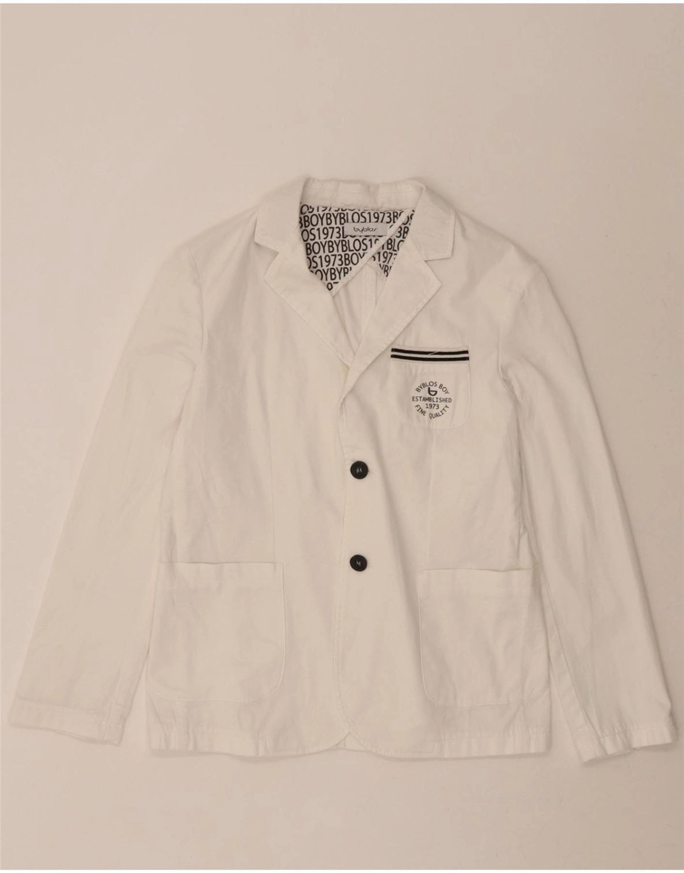BYBLOS Boys 2 Button Blazer Jacket 13-14 Years White Cotton Razor
