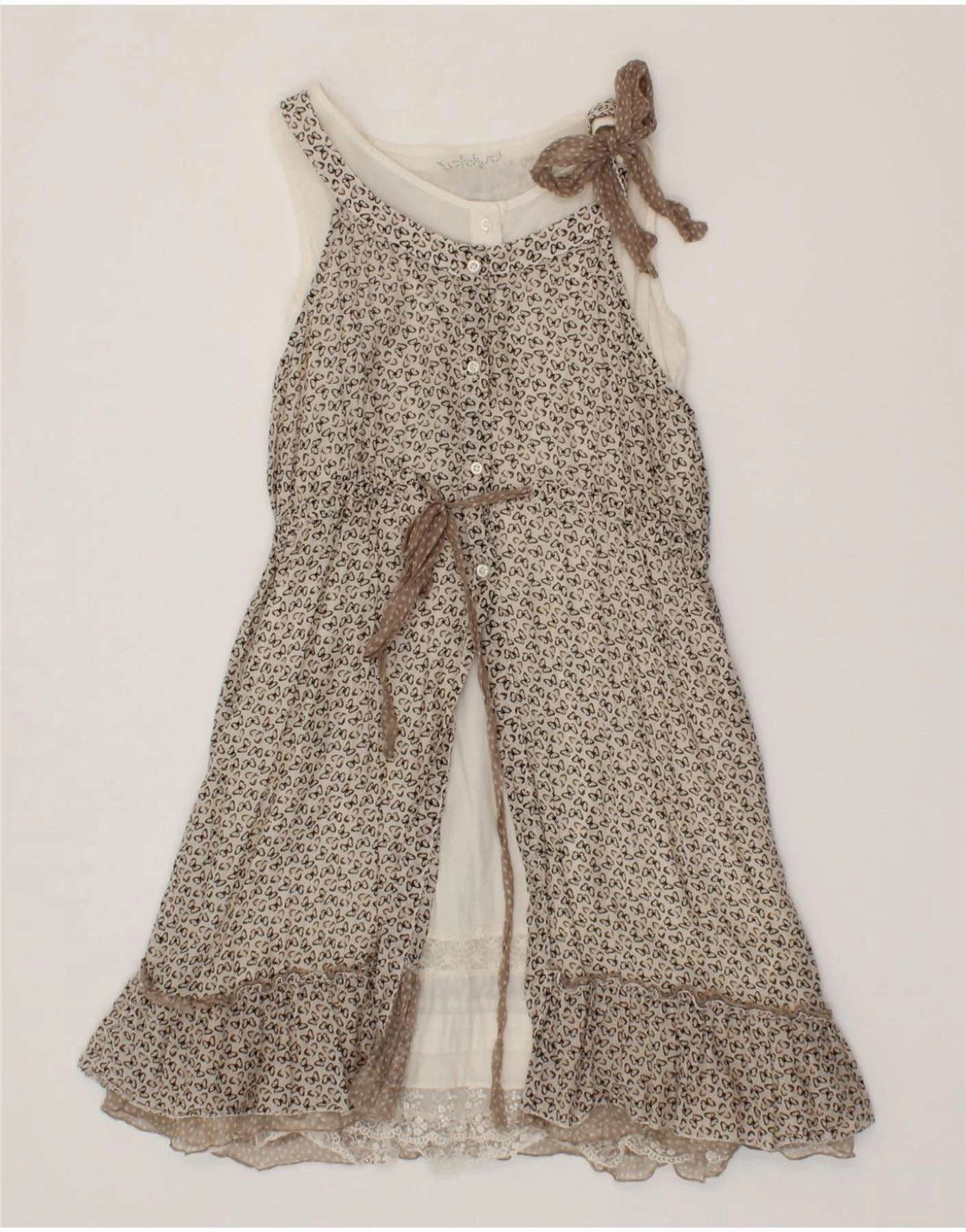 Stylish Look BYBLOS Girls Abstract Pattern A-Line Dress 9-10 Years Beige Butterfly