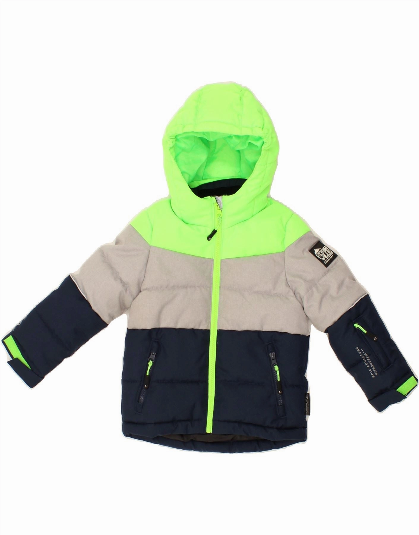 C&A Boys Hooded Padded Jacket 3-4 Years Navy Blue Colourblock Polyester Hear