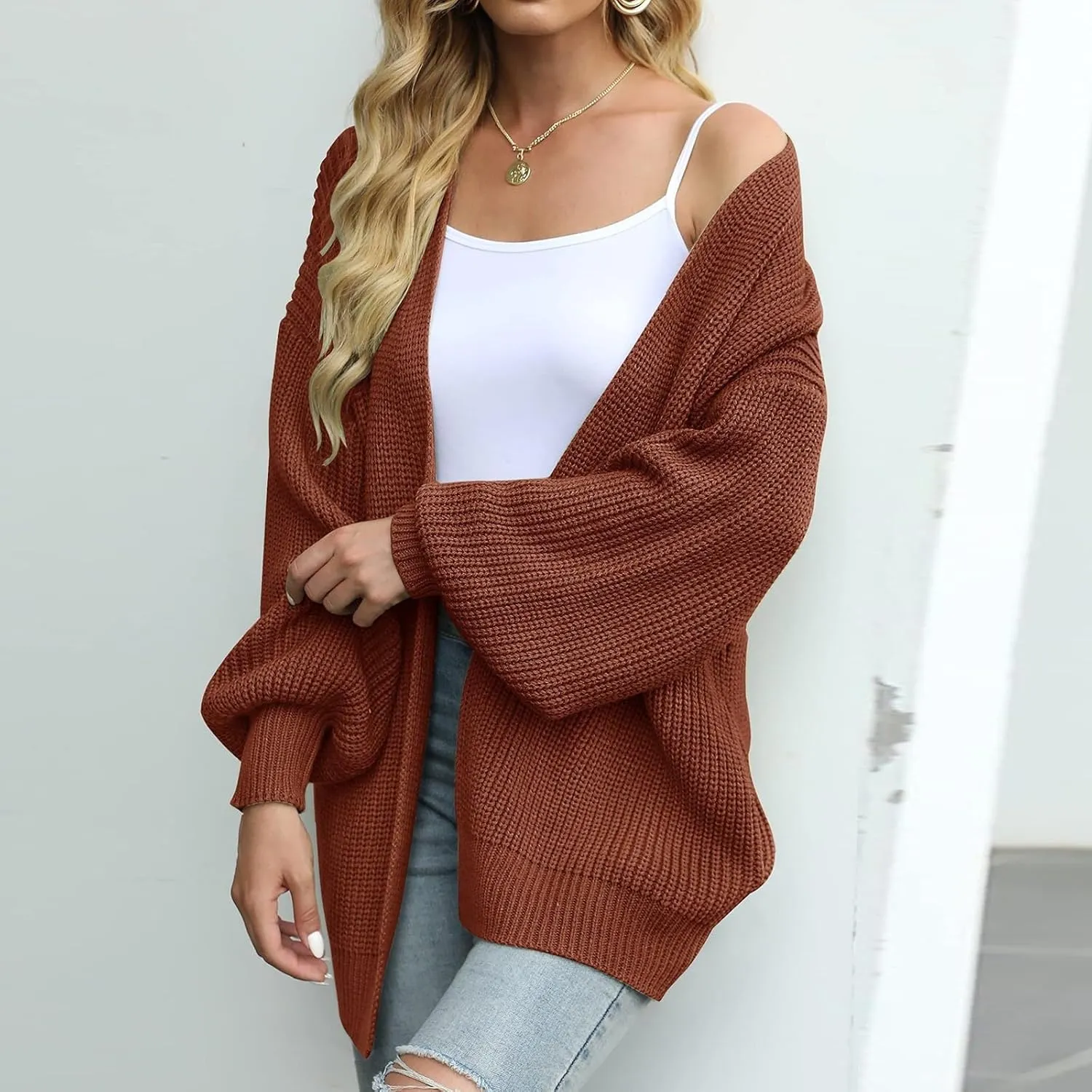 Cable Knit Cardigan Women Casual Comfy Oversized Sweater Open Front Cardigan Long Sleeve Tops Outwear Coat