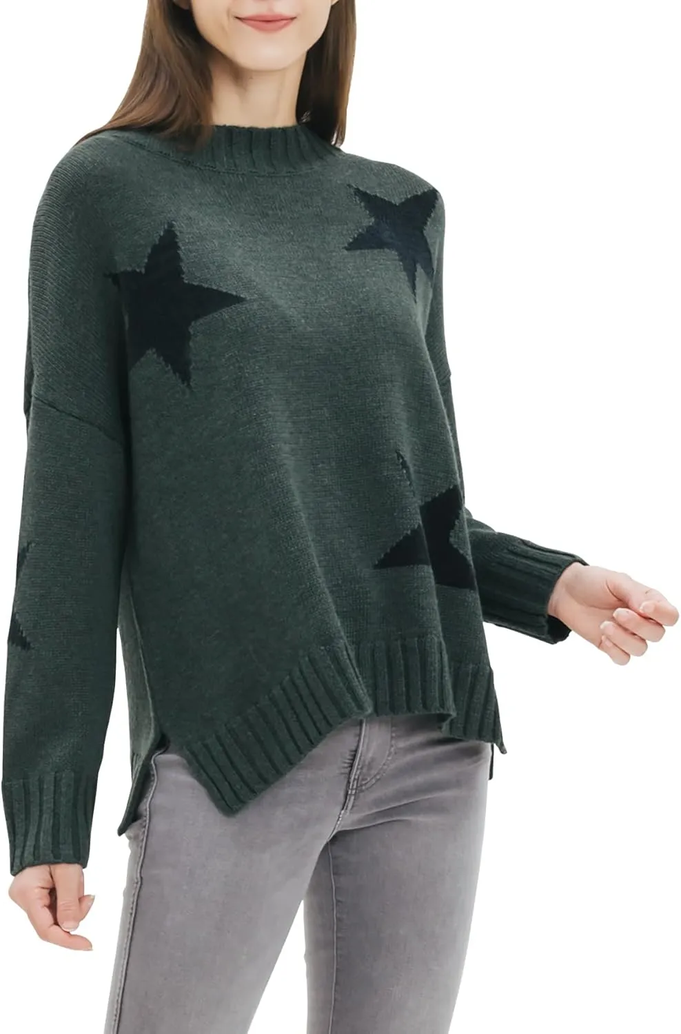 Cable Stitch Women's Intarsia Sweater  Star, Lightning Bolt, Heart Graphics Long Sleeve Crewneck Pullover Top