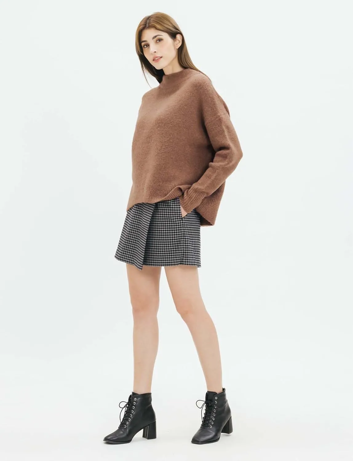 Cable Stitch Women's Mock Neck Cozy Sweater - Oversized Soft Long Sleeve Drop Shoulder High Low Hem Slouchy Pullover Top