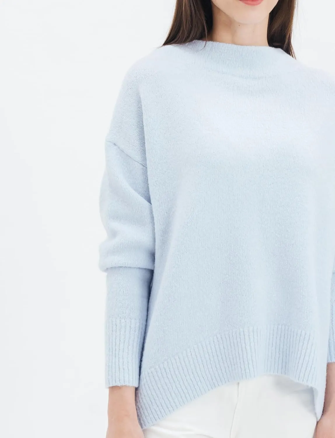 Cable Stitch Women's Mock Neck Cozy Sweater - Oversized Soft Long Sleeve Drop Shoulder High Low Hem Slouchy Pullover Top