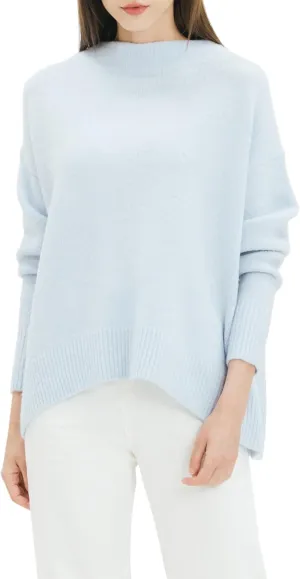 Cable Stitch Women's Mock Neck Cozy Sweater - Oversized Soft Long Sleeve Drop Shoulder High Low Hem Slouchy Pullover Top