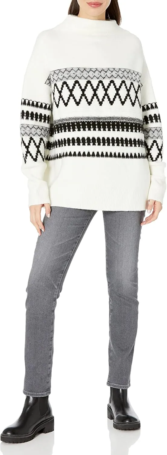 Cable Stitch Women's Mock Neck Cozy Sweater - Oversized Soft Long Sleeve Drop Shoulder High Low Hem Slouchy Pullover Top