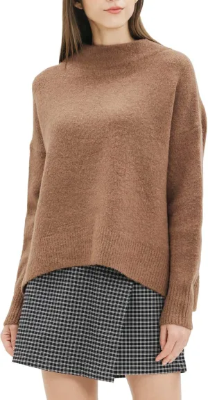 Cable Stitch Women's Mock Neck Cozy Sweater - Oversized Soft Long Sleeve Drop Shoulder High Low Hem Slouchy Pullover Top