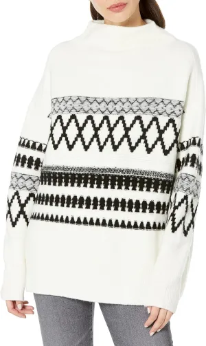Cable Stitch Women's Mock Neck Cozy Sweater - Oversized Soft Long Sleeve Drop Shoulder High Low Hem Slouchy Pullover Top