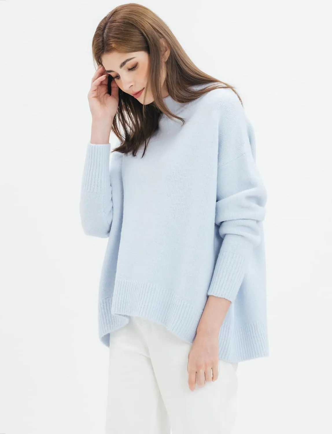 Cable Stitch Women's Mock Neck Cozy Sweater - Oversized Soft Long Sleeve Drop Shoulder High Low Hem Slouchy Pullover Top