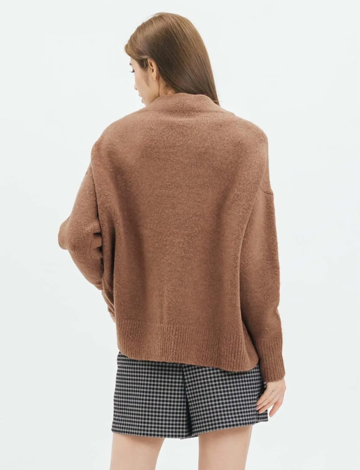 Cable Stitch Women's Mock Neck Cozy Sweater - Oversized Soft Long Sleeve Drop Shoulder High Low Hem Slouchy Pullover Top