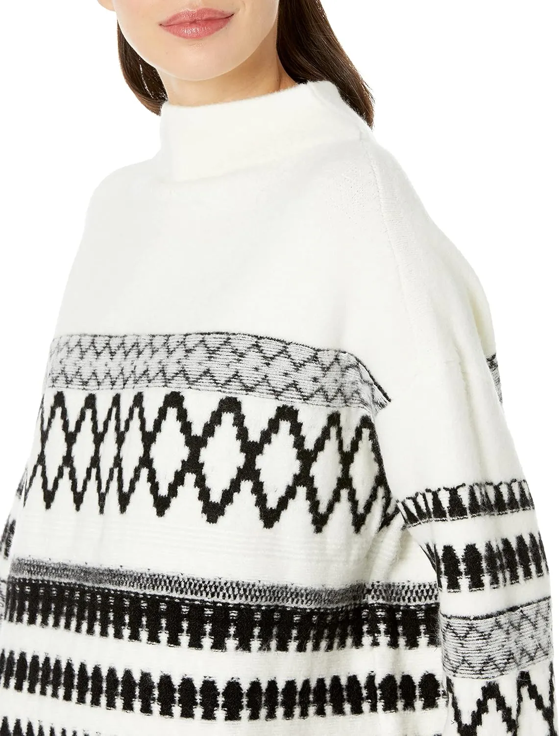 Cable Stitch Women's Mock Neck Cozy Sweater - Oversized Soft Long Sleeve Drop Shoulder High Low Hem Slouchy Pullover Top
