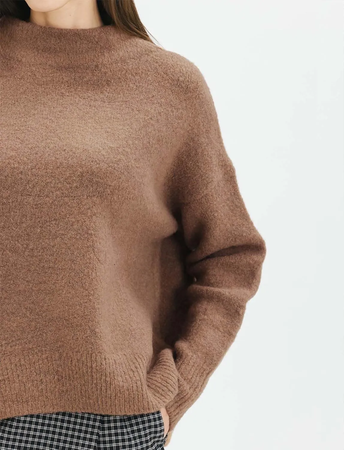 Cable Stitch Women's Mock Neck Cozy Sweater - Oversized Soft Long Sleeve Drop Shoulder High Low Hem Slouchy Pullover Top