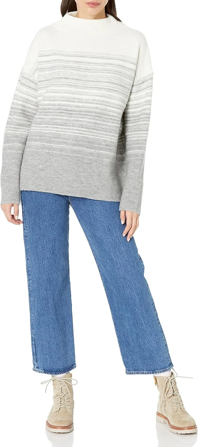 Cable Stitch Women's Mock Neck Cozy Sweater - Oversized Soft Long Sleeve Drop Shoulder High Low Hem Slouchy Pullover Top