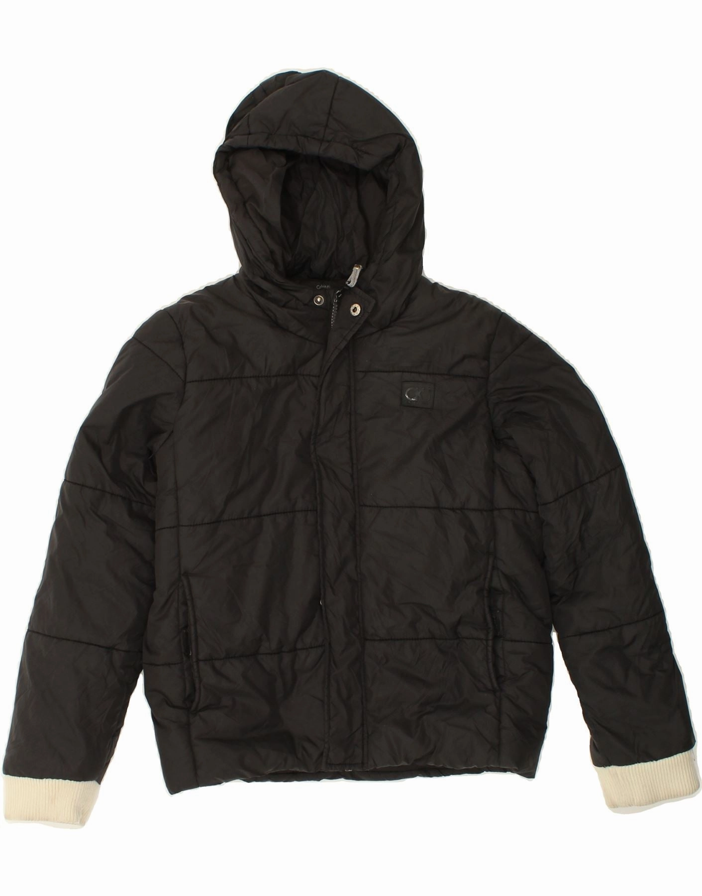 Indication CALVIN KLEIN JEANS Boys Hooded Padded Jacket 13-14 Years Black Polyester
