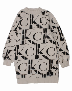 CALVIN KLEIN JEANS Girls Sweatshirt Jumper Dress 9-10 Years White Cotton Daywear Fit