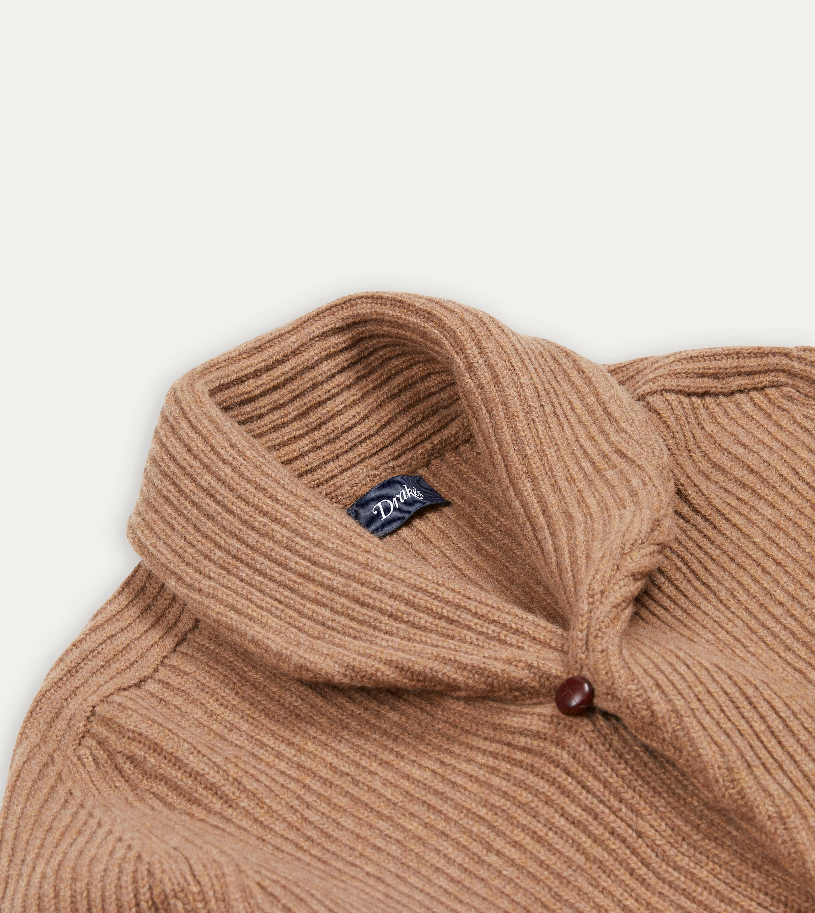 Camel Lambswool Shawl Collar Cardigan Cold Look Brushed Inner