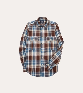 Non Restrictive Fit Multi Pocket Design Blue Check Heavy Cotton Two-Pocket Work Shirt