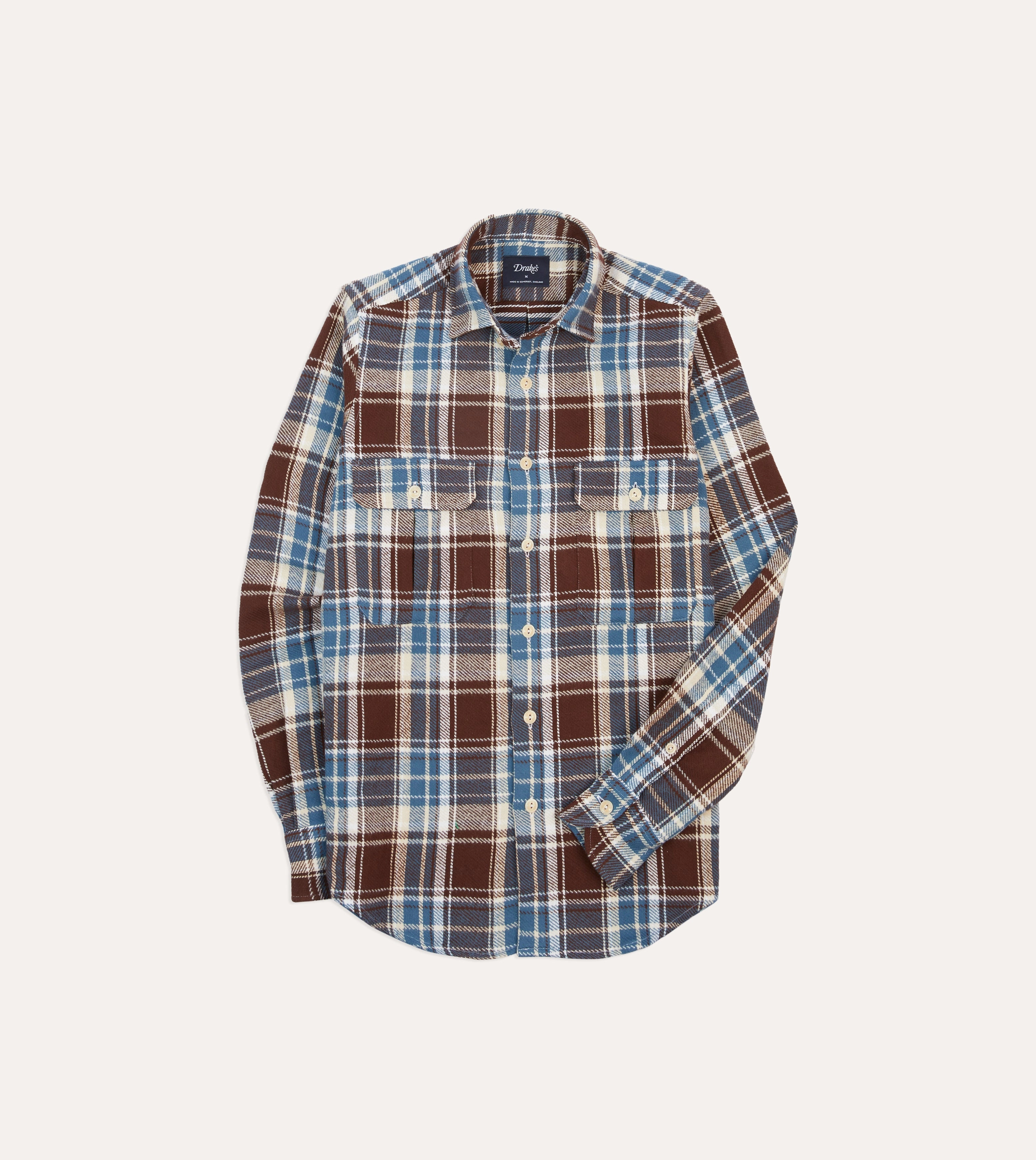 Non Restrictive Fit Multi Pocket Design Blue Check Heavy Cotton Two-Pocket Work Shirt