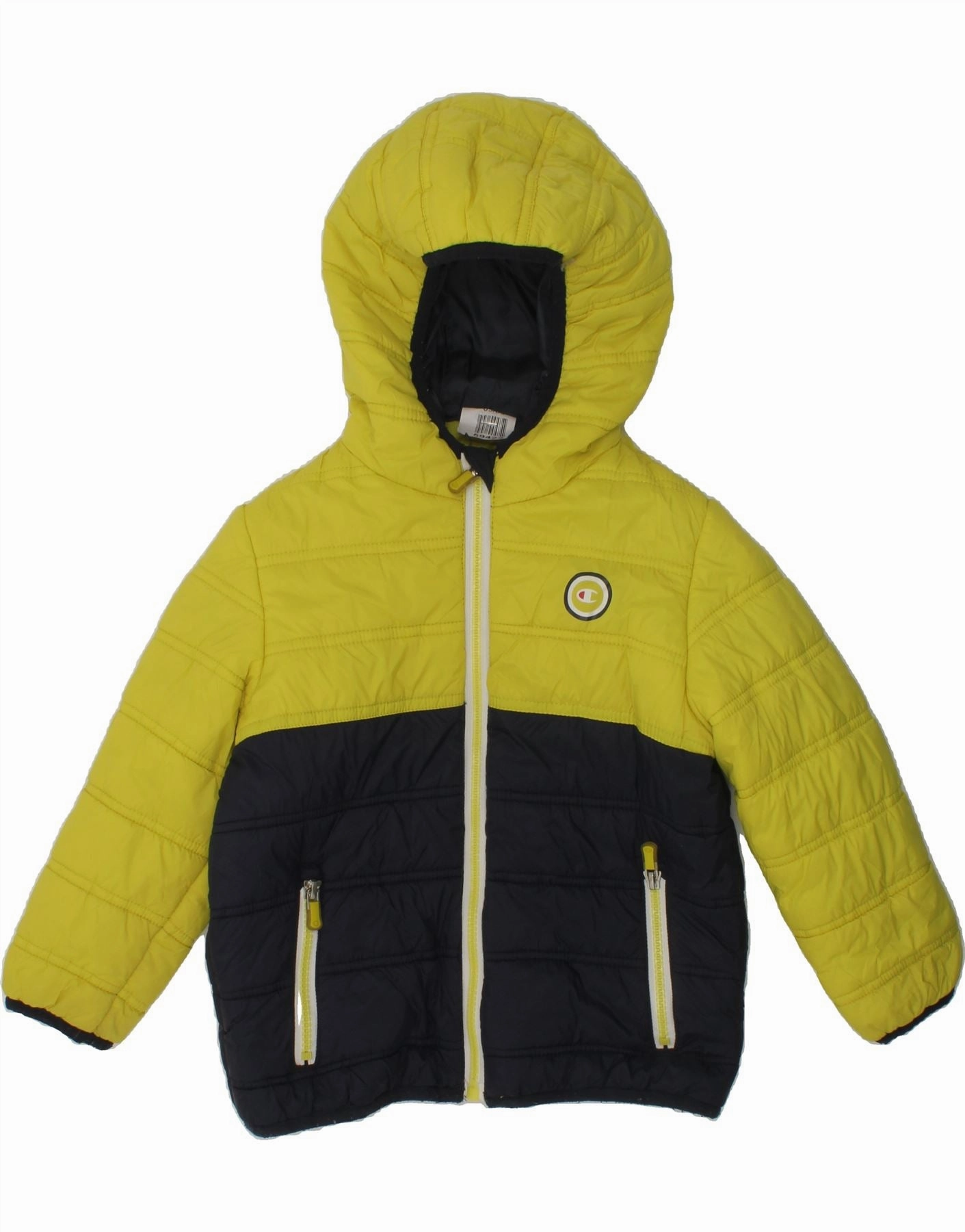 CHAMPION Boys Hooded Padded Jacket 2-3 Years XL  Yellow Colourblock winter season