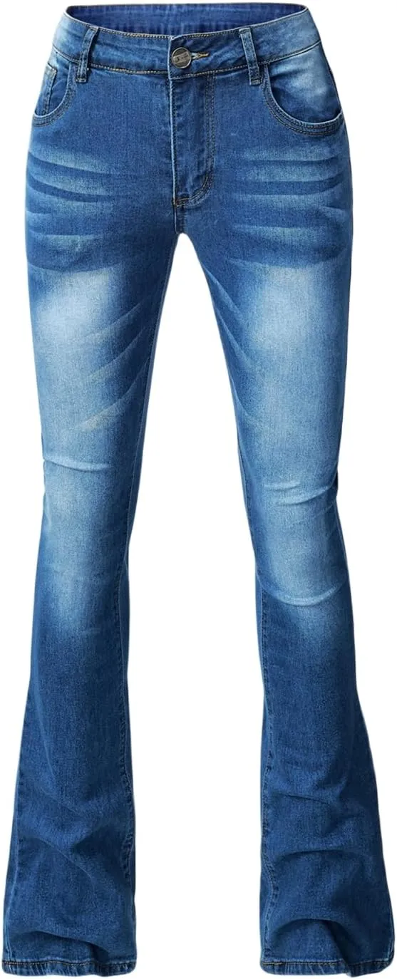 Canbebig Women's Jeans Mid-Waist Denim Pants Stretch Skinny Flare Jeans Distressed Bootcut Jean Lace-Up Embroidered Jeans