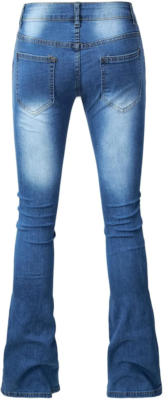 Canbebig Women's Jeans Mid-Waist Denim Pants Stretch Skinny Flare Jeans Distressed Bootcut Jean Lace-Up Embroidered Jeans