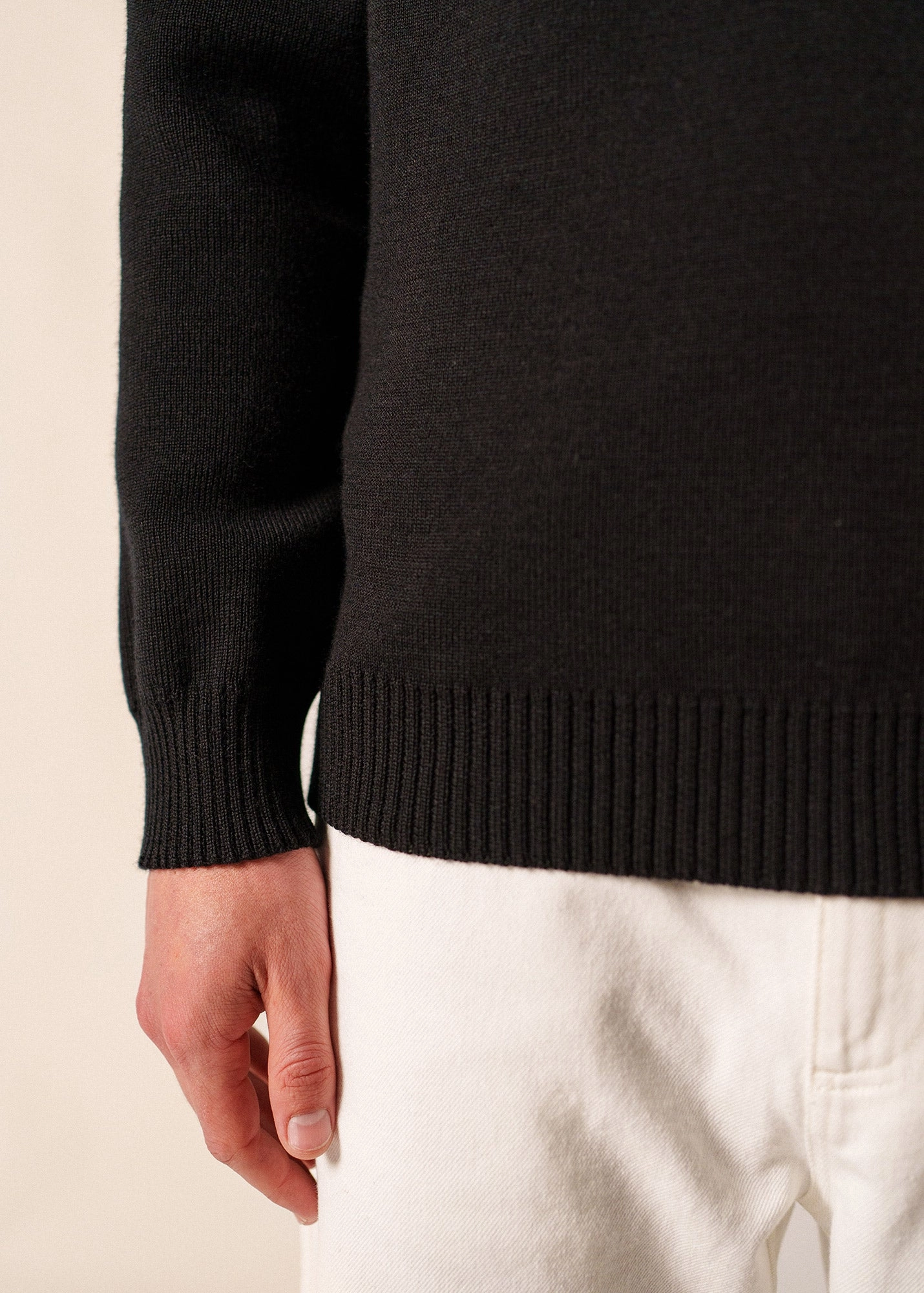 CANCALE - Wool Fisherman Sweater with Button Shoulder | Loose Fit (BLACK) Cozy Wearable Winter-Ready Fashion