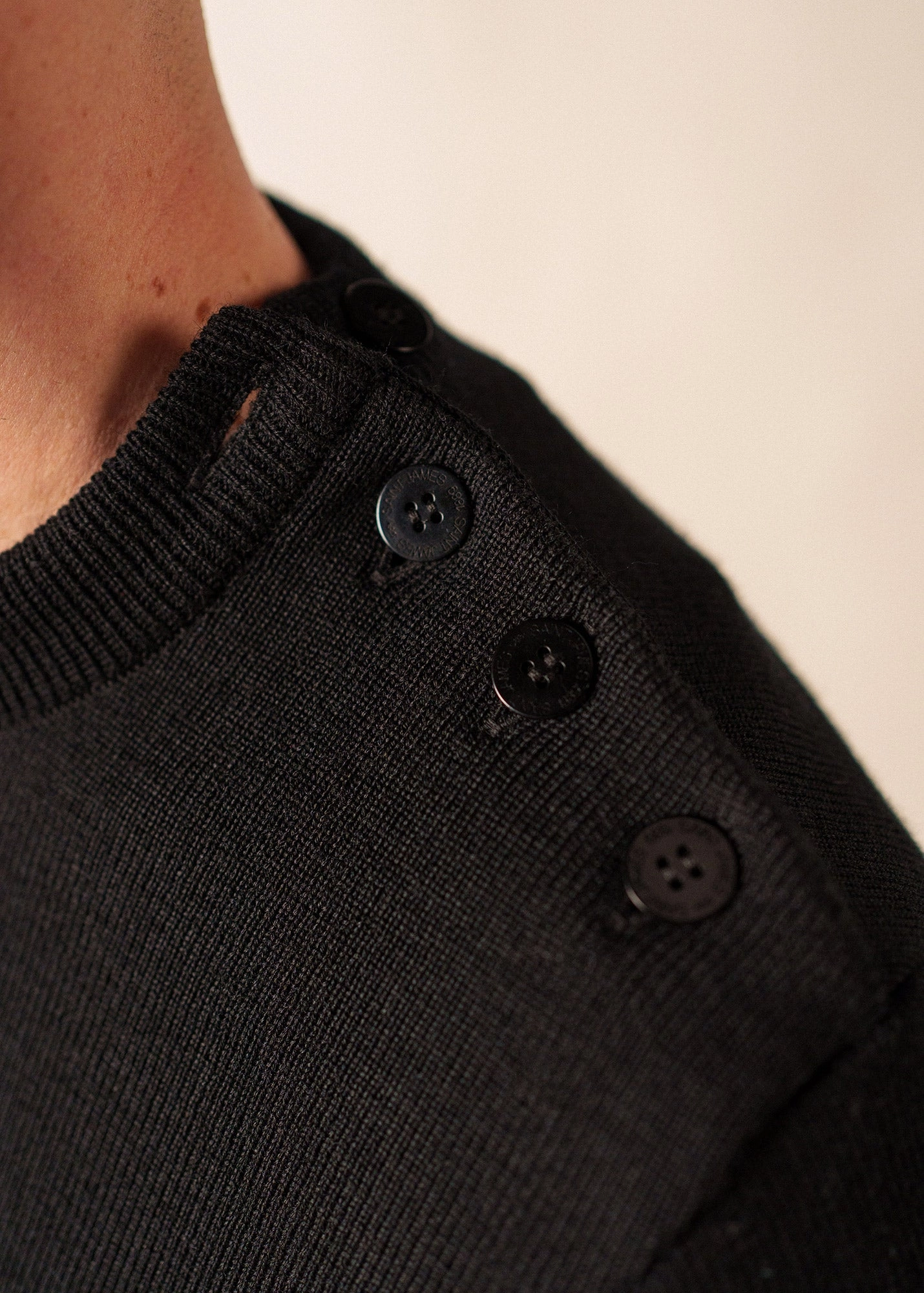 CANCALE - Wool Fisherman Sweater with Button Shoulder | Loose Fit (BLACK) Winter Style