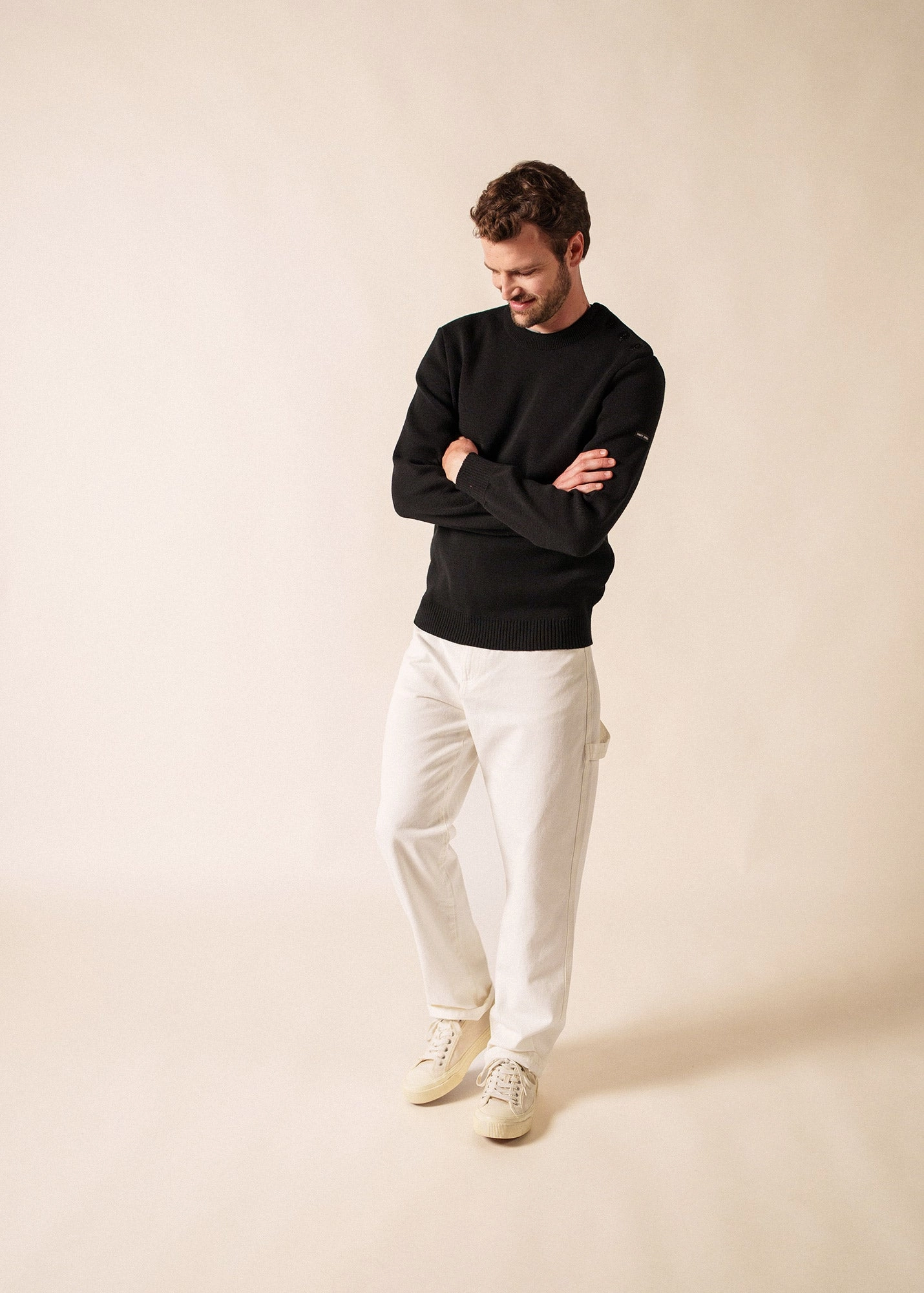 Quick drying material Eco Friendly Knitwear CANCALE - Wool Fisherman Sweater with Button Shoulder | Loose Fit (BLACK)